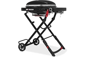 Weber barbecue à gaz Traveler Compact/Conception pliable et portable avec roues, verrouillage automatique du couvercle, couvercle avec thermomètre, 1 brûleur, surface de cuisson 52 x 36 cm, noir