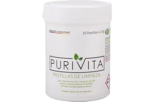 PURIVITA - Pastillas Limpia Cafetera - cápsulas y normales como Senseo, Siemens, Tassimo, Nespresso,etc. – 50 pastillas de 2g cada una - Pastillas Limpieza Cafetera - producto alemán