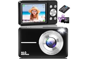 AMDEURDI Digitalkamera,Fotokamera mit 32G Karte,44MP Kompaktkamera,1080P FHD Fotoapparat,Vlogging Kamera Tragbare Kompaktkamera mit LCD 16X Digitalzoom für Kinder, Teenager, Anfänger-Schwarz