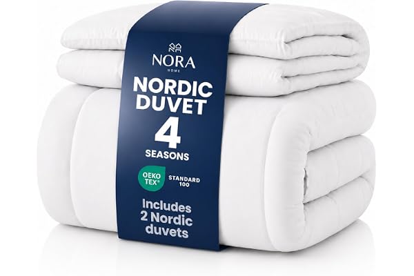NORA HOME Påslakan 4 årstider 240 x 220 lämplig för året runt. Set 2 påslakan 3D-fiber med fjäderkänsla. 3-i-1 (125+250=375 gr/m²). Värmenivå från 1 till 4,5/5 - DUET