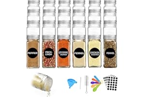 ZHYLUO Botes Especias Cristal (juego de 24), Tarro cuadrado de Especias de 120 ml, Juego de Tarros de Especias Con Etiquetas de Especias, Tiza Blanca, Embudo de Silicona, Cepillo de limpieza, Cuchara