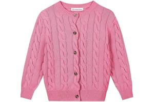 SMILING PINKER Mädchen Aran Strickjacke Jungen Kinder Gestrickt Rundhals Baumwolle Grobe Pullover Jacke mit Knopf