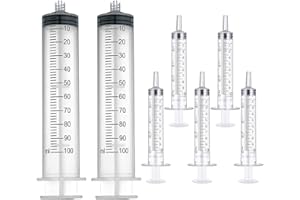 HOVIN 2 Pièces Seringue 100ml et 5 Pièces Seringue 10ml avec Tuyau en PVC de 3 m Seringue Plastique Pour L'Alimentation des Animaux,L'Arrosage des Plantes,Laboratoire