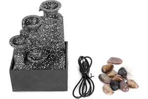 EIMSOAH Adorno de Fuente de Agua USB de Escritorio, Fuente de Mesa, Decoración de Mesa de Oficina en Casa Interior con Piedras y Luces LED Decorativas, para el Hogar, Oficina,