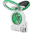 RERBO Camping Solar Fan, Multi-function fan, Portable Camping Fan with Radio/MP3/Table Lamp/Torch/Cell Phone Charging Function, Rechargeable Outdoor Fan for Home Use, Travel, Camping