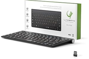 Lacerto® | Clavier sans fil bilingue Français-Russe - Clavier AZERTY avec Alphabet Cyrillique - Clavier Portable, Ergonomique, Compact & Silencieux - Touches Raccourcis Multimédia Pratiques | Noir Mat