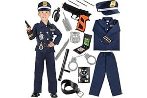 VICTERR Disfraz Policia Niño, Disfraz de Policia Niño Disfraz De Policía De Juego Rol con Policía Camisa Pantalones Sombrero Cinturón Policía Placa Esposas Walkie Talkie para Niños Halloween Fiesta Carnaval