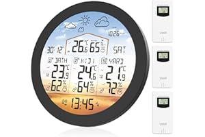 Uzoli Station météo sans fil avec 3 capteurs extérieurs Horloge numérique Prévisions météo Thermomètre Hygromètre Pression de l'air Niveau de confort Risque de moisissure Nommage personnalisé - EM3567