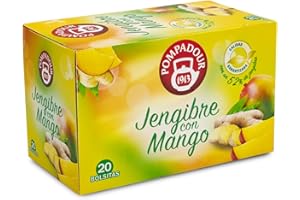 Pompadour | Jengibre con Mango | Infusión | Sabor Vigorizante y Afrutado | 20 Bolsitas de 2,25 Gr