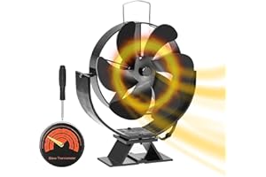 BLUESEABUY Ventola per Stufa a Legna Ventilatore per Camino con Termometro 6 Pale Ventola Camino a Legna Ventilatore Della Stufa Ventola Stufa a Gas per Bruciatore di Tronchi Stufa Camino