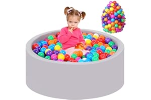 JungleDove Baby Ball Pit Foam Ball Pool with 200 Tricolor Balls,Ball Pit with Plastic Balls Included Round Soft Foldable Large Ball Pit for Toddlers Indoor Outdoor Grey
