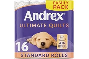 Andrex Supreme Quilts Quilted Toilet Paper - 16 Toilet Roll Pack - 25% Thicker Than Before to Provide Ultimate Quilted Comfort with Unique Air Pocket Texture