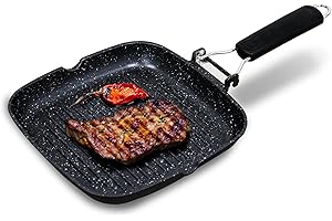 Briebe Black Titanium Grill à rayures, induction, antiadhésif titane, poêle à frire en fonte d'aluminium sans PFOA, manche pliable, vitrocéramique, gaz, 20 x 20 cm