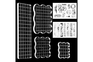 MPLEHDA Lot de 6 blocs de tampons acryliques en acrylique pour tampons en silicone avec tampon en silicone, blocs acryliques avec lignes de treillis, ensemble de tampons transparents