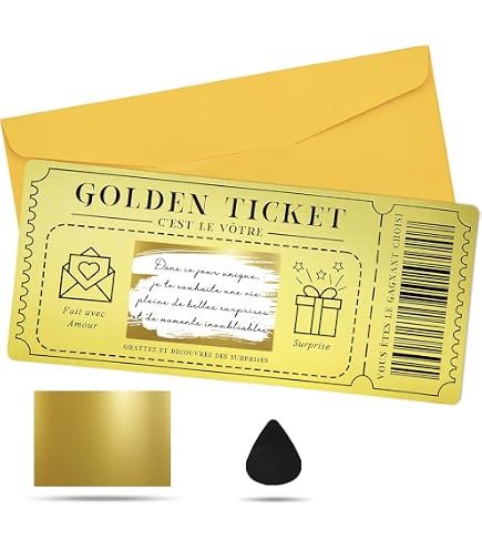 Lot De 2 Tickets Dorés à Personnaliser Avec Autocollant à Gratter - Carte Cadeau Créative Pour Anniversaire, Voyage