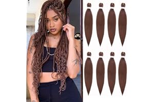 Leeven 20 Zoll Pre Stretched Braiding Hair 8 Packs Ombre Medium Auburn EZ Braids Hair Extensions for Goddess Box Braids Pre Stretched Yaki Braiding Hair /T30#
