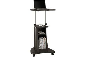 Techni Mobili Sit-to-Stand Rolling Adjustable Height Laptop Cart With Storage, Graphite, Wood