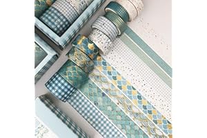ASFINS Cinta Washi Tapes, 10 Rollos Whasitape Dorado Washi Tape, Cinta Adhesiva Decorativa para DIY Manualidades Scrapbooking Envoltura de Regalos, (10/15/20mm x 3m)-Azul