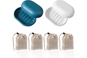 BEIIEB 2 szt. mydelniczek, mała i wygodna mydelniczka, odpływowa mydelniczka, podróżna mydelniczka, łatwa do czyszczenia, dobre uszczelnienie, trzymaj z dala od kurzu, suchego mydła i 4 szt. torebek na mydło