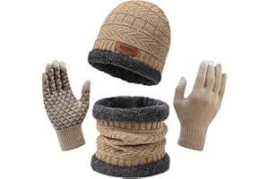 TYXHXTF Berretto Uomo Invernali con Sciarpa e Guanti, Set in Maglia 3 Pezzi Cappelli Scaldacollo Guanti Touch Screen da Uomo Donna per Outdoor Sport Bici Corsa Trekking Sci Moto