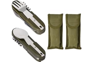 SUPRBIRD 7 in 1 Posate Pieghevoli Inox, 2 Pezzi Posate Campeggio Set, Posate da Campeggio, Posate Pieghevoli Campeggio, Posate Pieghevoli Da Viaggio per Outdoor Campeggio, Escursioni, Viaggi, Picnic