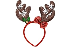 ZEELIY Noël Serre-tête Femme Fille, Noël Lumineux Bandeau de Renne Elastique Mignon Cheveux de Pere Noël Ornement Noël Chapeaux de Déguisement Costume