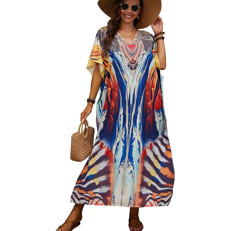 YOUKD Robe Kimono Boho Longue Été Grande Taille - Peignoir Plage Cover-up Léger Et Fluide Taille Unique