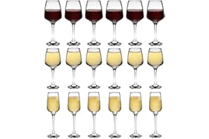 Argon Tableware Verres à vin Blanc, à vin Rouge et à Champagne - Ensemble de 18 pièces