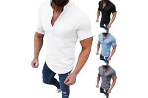 SKANG Leinenhemd Herren Hemd Kurzarm Sommerhemd Baumwolle Leinen Shirts Freizeithemd Regular Fit Männer Tops Sommer Kurzarm Hemden