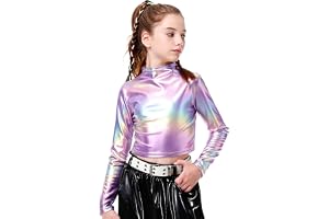 LOLANTA Metalliskt kort topp för flickor, halvpolokrage, glittrande danströja för hiphop, skiva, scen och fest