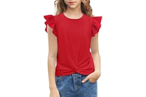 Arshiner Fille 5-12 Ans Chemise à Manches Courtes Twist Front T-Shirt pour Fille Mignon Manches Volantes Blouse d'été pour Fille Tunique Tee Tops