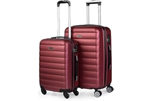 ITACA - Juego Maletas De Viaje rígidas Trolley con Candado de Combinación y 4 Doble Rueda 360° Set Maletas De Viaje Ligeras y Resistentes con Neceser, Granate