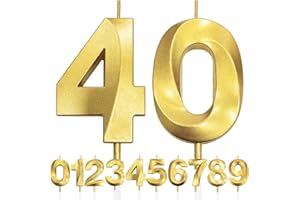 MAKOTO NOBU 40th Candela di Compleanno Glitterata Oro, 3D Design Candele Numero, Decorazioni Cake Topper, Candela per Torta per Festa di Compleanno, Anniversario di Matrimonio, Baby Shower, Decorazione di Festa