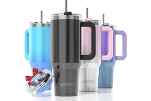 WATERSY Kubek podróżny, kubek do kawy, 850 ml, pokrywka ze słomką i uchwyt, stal nierdzewna, podwójna ścianka, izolowana próżniowo, butelka na wodę, termiczna do zimnej gorącej kawy, 891 ml