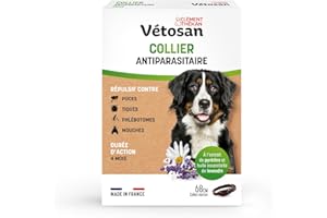 Clément Thékan - Vétosan Collier Antiparasitaire pour Chiens - À l'extrait de pyrèthre et d'huile Essentielle de lavandin - 1 Collier de 68 cm