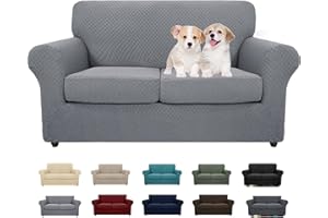 MAXIJIN 3 Piece Newest Jacquard Couch Covers for 2 Seater Super Stretch Non Slip Love Seat Couch Cover for Dogs Pet Friendly Elastic Furniture Protector Loveseat Slipcovers (2 Seater, Light Grey)
