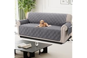 H.Versailtex Grey Sofa Covers 3 Seater, 100% Waterproof Couch Covers with Side Pocket, Non Slip Sofa Protectors From Pets, Washable Sofa Protector with Elastic Strap, Grey