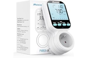 Prise wattmètre, Compteur d'énergie numérique, Maxcio avec 7 Modes, Prise économiseur d'énergie avec écran LCD rétroéclairé, Surveillance de la consommation pour Gros appareils électroménagers
