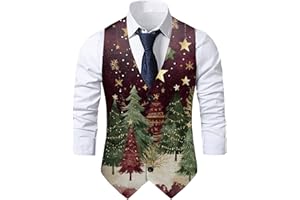 LONGRA Mens Christmas Vest Festival Christmas Snowflake Suit Vest Fun Waistcoat Christmas Happy Santa Claus Xmas Waistcoats Pocket Vest Holiday Business Dress V-Neck Party Costumes for New Year Xmas Party