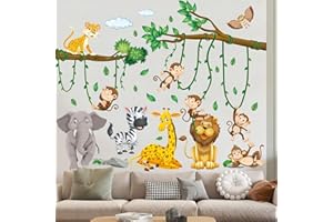 YXPX Wandtattoo Dschungel Tiere Baum Reben Wandsticker Kinderzimmer Tierische Party Wandaufkleber Elefant Giraffe Löwe Affe Zebra Eule für Jungen Mädchen Babyzimmer Schlafzimmer Wanddeko