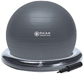 Gaiam Essentials Balance Ball &amp; Base Kit, 65 cm Yoga topu sandalyesi, evde veya ofiste &ccedil;alışma masası i&ccedil;in şişirilebilir halk