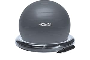 Gaiam Essentials Balance Ball & Base Kit, 65cm Yoga Ball Chair, Exercise Ball with Inflatable Ring Base for Home or Office Desk, Includes Air Pump