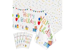 QUERICKY Confezione da 4 tovaglie di buon compleanno, tovaglia di compleanno per bambini, tovaglie rettangolari 137x274 cm per bambini, ragazzi, ragazze, forniture per feste di compleanno