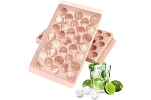 GOLDNICE Ghiaccio Stampo, Forme Ghiaccio, Rosa Ghiaccio Stampo Rotonda con Coperchio, 1Pezzo Cubetti Ghiaccio Sfera Cubo, Senza BPA Forma Ghiaccio per Whisky Cocktail, 33pcs Mini Ice Ball Maker