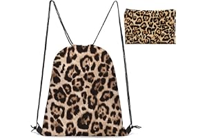 KASESSS Ryggsäcksset med leopardtryck, lättviktig väska med snöre och leopardväska, sportryggsäck med dragsko i oxfordtyg, da