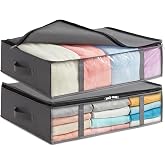 Lifewit Under Bed Storage Bags, Clothes Storage Boxes with Front Clear Window, Closet Organizer for Towels, Blankets, Grey, 4