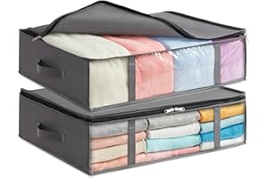 Lifewit 40L Contenedores de Almacenaje para Debajo de la Cama, Pack de 2 Arcones para Guardar Ropa con Ventana Transparente Frontal, Organizadores de Armarios para Toallas, Ropa, Mantas, Gris
