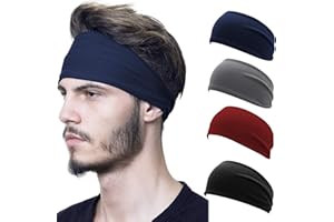 Unisun Sports Headbands for Men, Moisture Wicking Retractable Multifunctional Non-Slip Bandana Sweatbands for Running Cycling Yoga Hiking Fitness Workout Outdoor Activities Unisex Hairbands 4 Pack