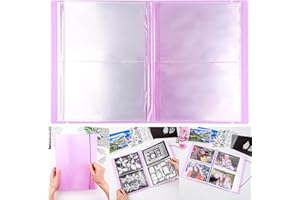 CYFUN DESIGN 20 Pages / 80 Pockets Stamps and Dies Storage Album Book Organizer Folder Plastic Large Sticker Photo Storage Bags for Cutting Dies Stencil Stamp Crafts DIY Scrapbooking 7x5.1inch/Pocket (Purple)