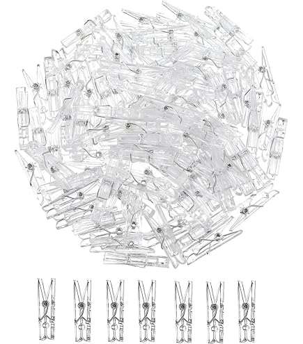 100 Pinzas Mini Transparentes De 2.5 Cm - Clips Para Colgar Fotos, Decoración, Manualidades - Ideal Para Bodas Y Fiestas